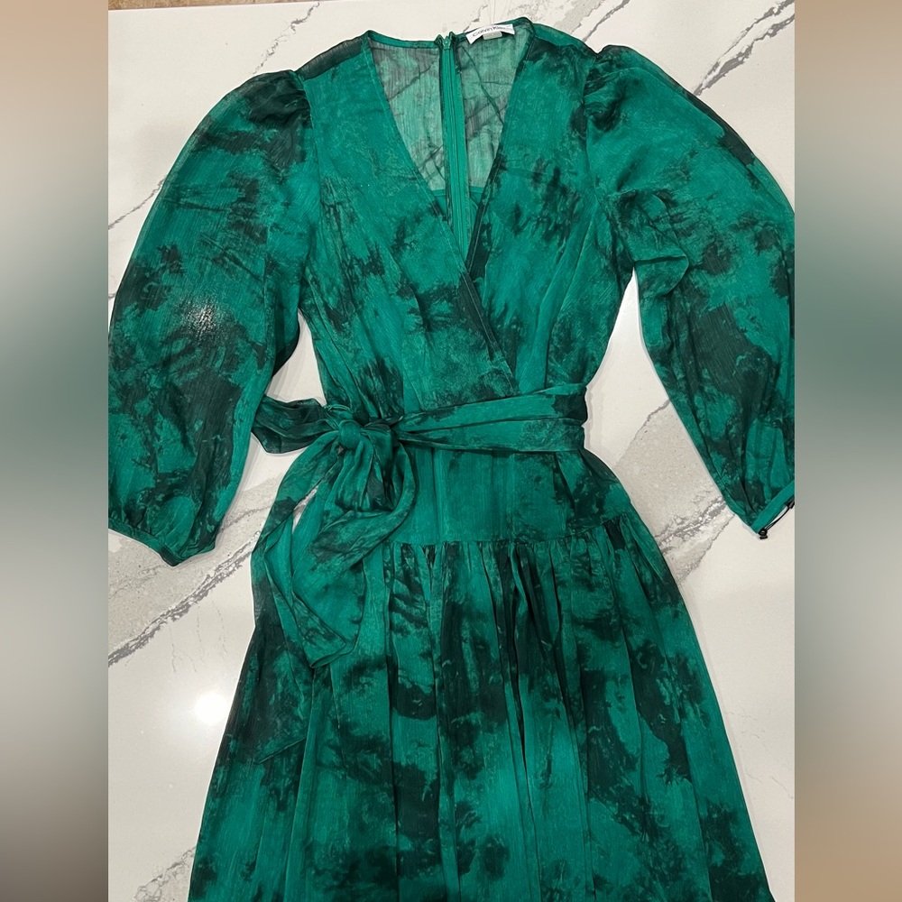 NWT Calvin Klein Womens Green Tie Belt Long Sleeve Maxi Faux Wrap